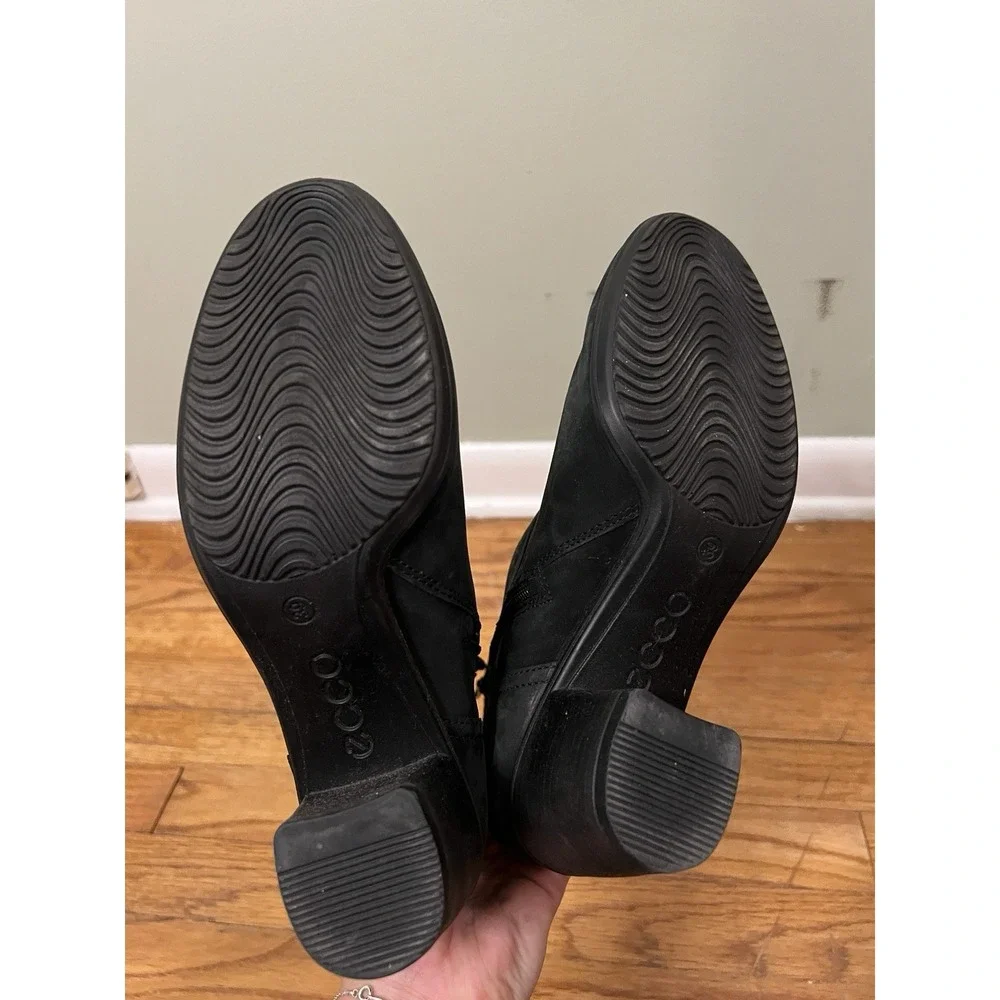 Ecco Leather Ankle Booties Heel Black Women EU 39 Buckle Fall